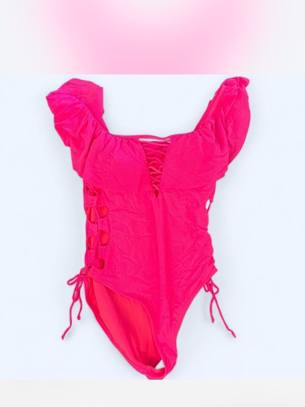 YMI Hot Pink One-Piece Swimsuit with Ruffle Shoulders